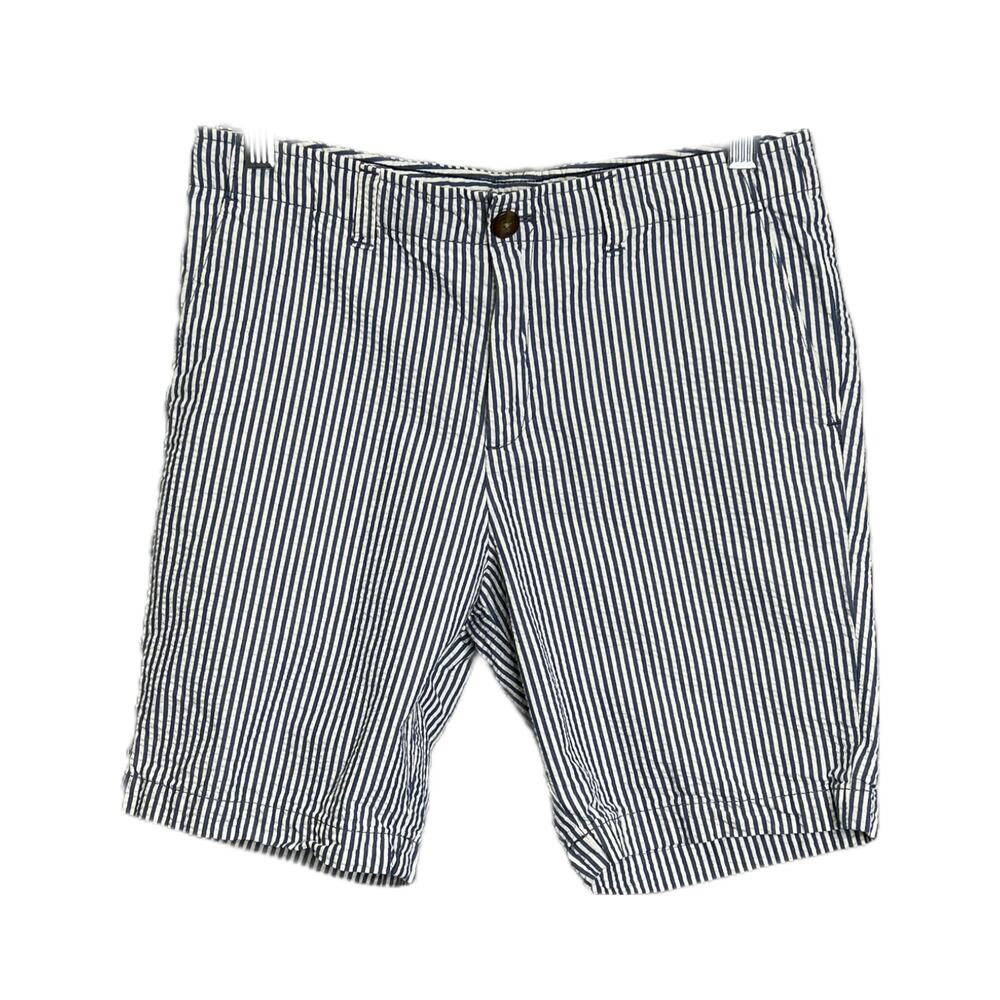 Land's End Boys Seersucker Shorts Blue White Striped Cotton Sz 14 Husky‎